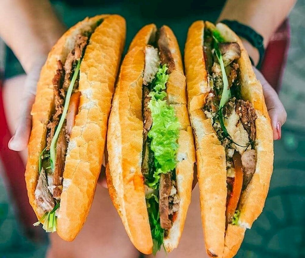 A delicious fusion of crispy baguette, savory fillings, and fresh herbs